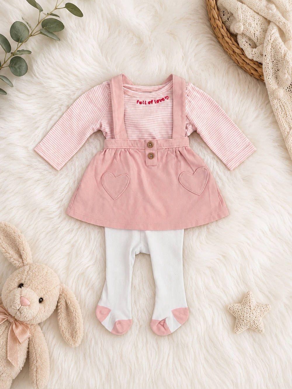 Carter’s Baby Girl 3-Piece Suspender Skirt Outfit Newborn Pink Hearts